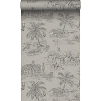 TAPETE Dschungeltiere 53 cm x 10.05 m - Grau, Papier (53/1000cm) - Origin Wallcoverings