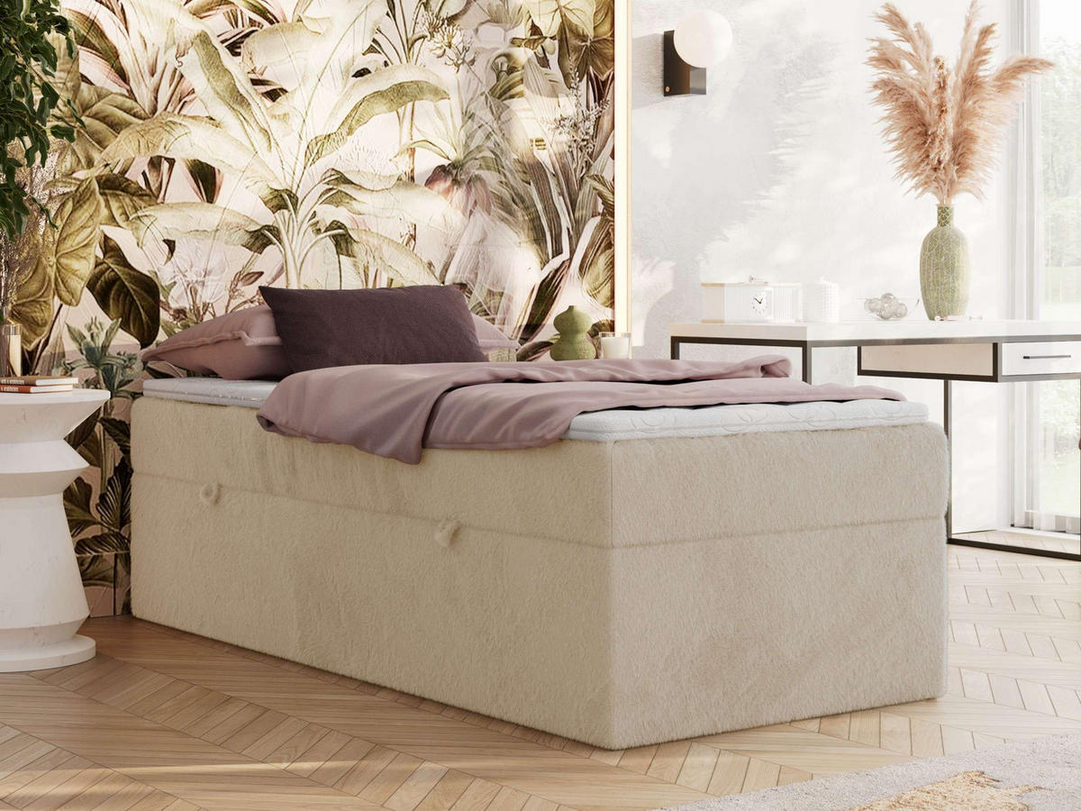 BOXBETT ZERO 90/200 - Creme Plüsch - H4 - Topper Visco - Creme, Textil (90/200cm) - MKS