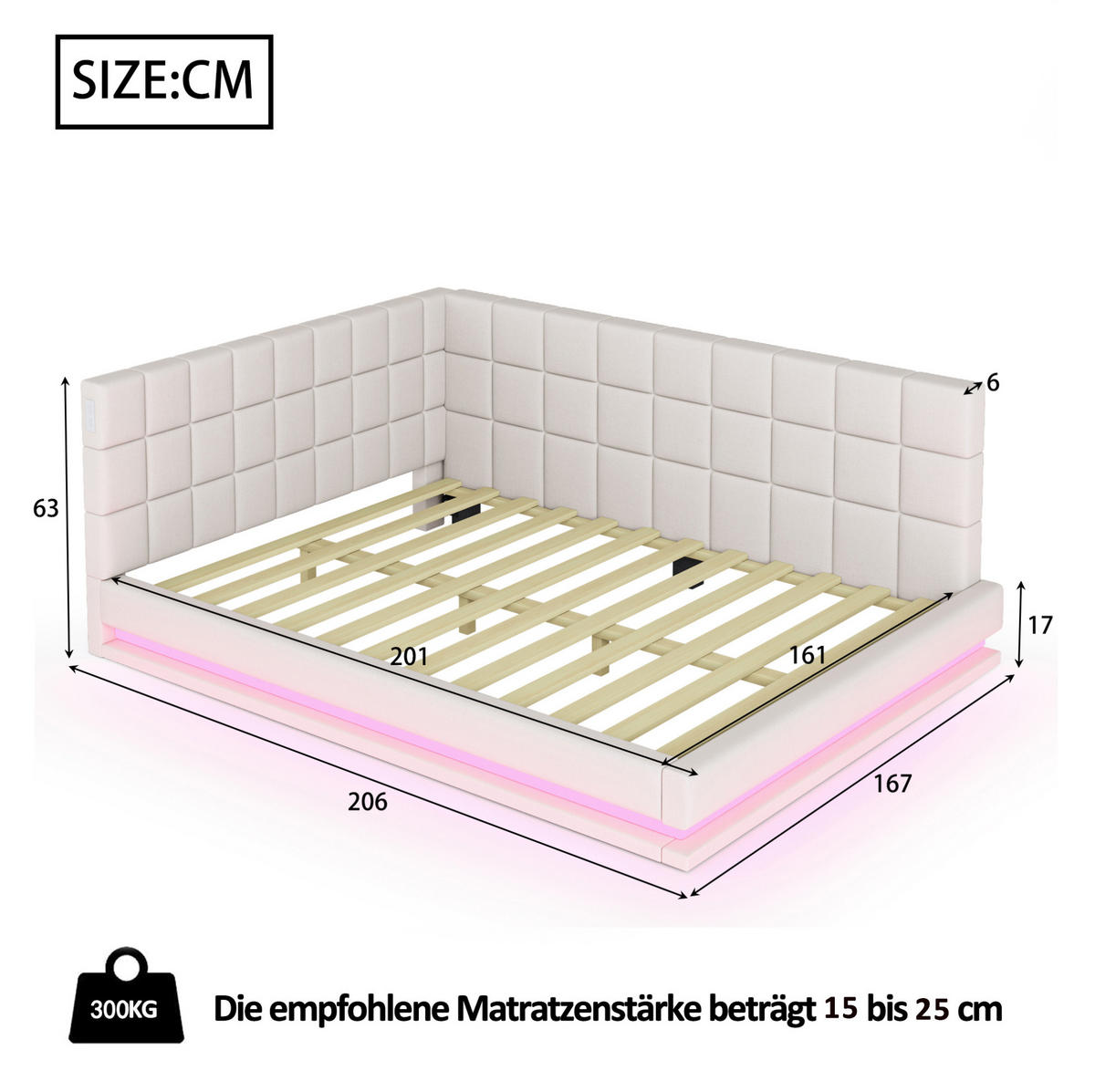 POLSTERBETT Schlafsofa 160/200 cm aus Leinen mit LED-Lichtleiste und USB-Anschluss Beige - Beige, Textil (160/200cm) - Modenvie