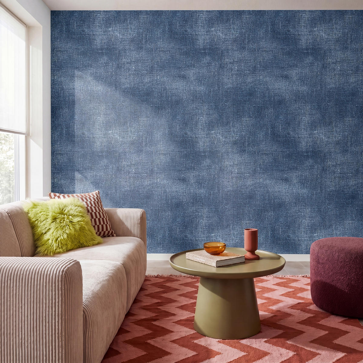 TAPETE - Leinen - Textur - Muster - Denim - Rustikal - 280x220 cm - Blau, Papier (280/220cm) - OnlyWow