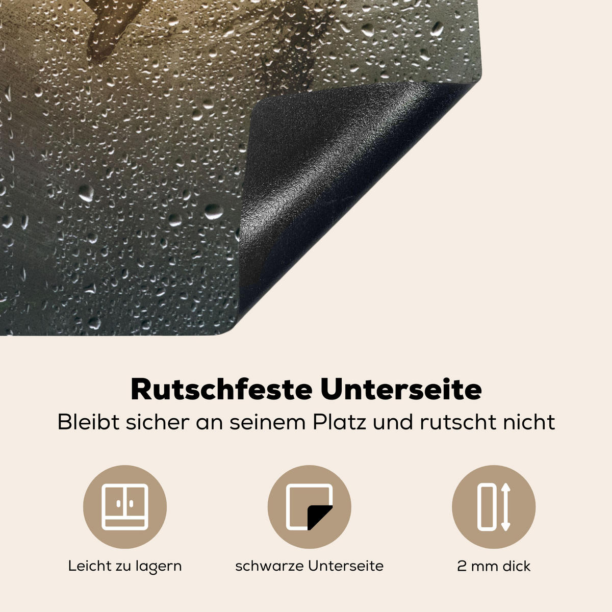 HERDABDECKPLATTE Herz - Kondenswasser - Wasser - 3D Ceranfeldabdeckung 59x52 cm - Grau, Kunststoff (59/52/0.2cm) - MuchoWow