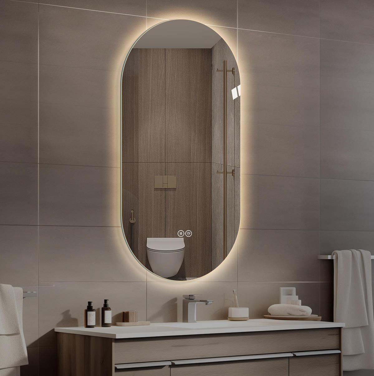 LED Badezimmerspiegel 60x120x3cm,Silber mit 3 Lichtfarben, Entspiegelung & zwei Anschlussarten - Silberfarben, Glas (3/120/60cm) - Modfu