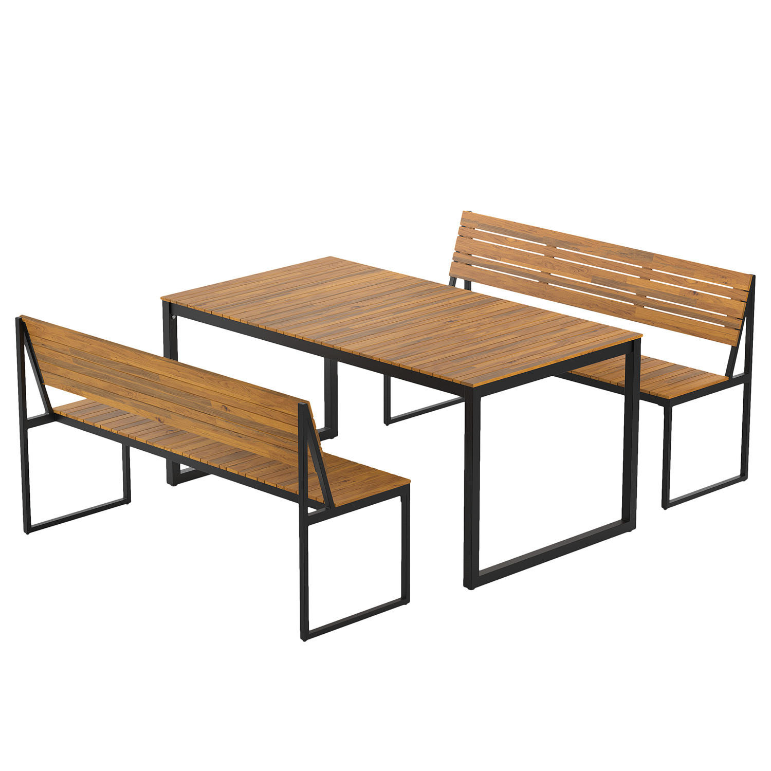 GARTENESSGRUPPE - 3-teilig - Akazie massiv / Stahl - Braun / Schwarz - Schwarz/Akaziefarben, Holz/Metall - home24