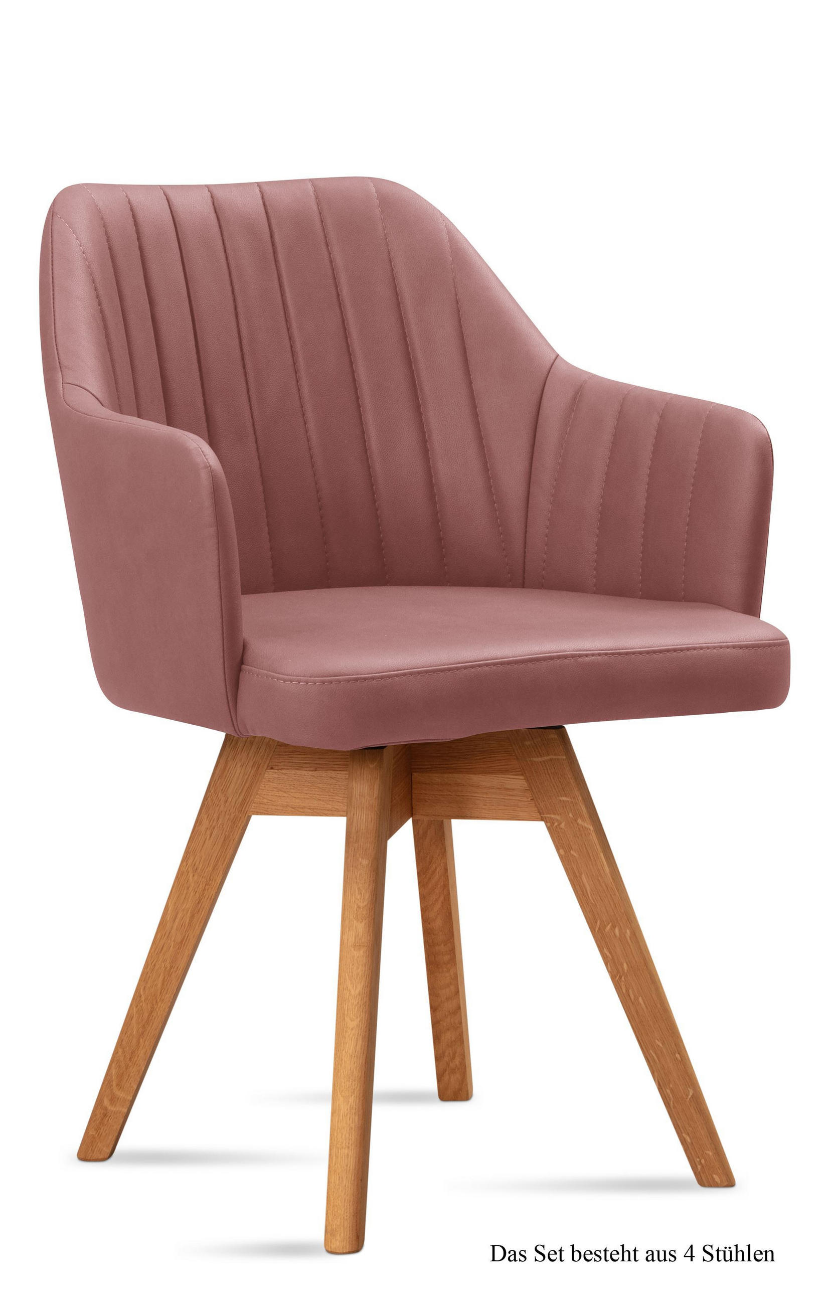ARMLEHNSTUHL drehbar (4er-Set) Dotty 58x81x60 Eiche geölt/Rosewood - Eichefarben/Dunkelrosa, Kunststoff (60/81/58cm) - 58aufmkessel
