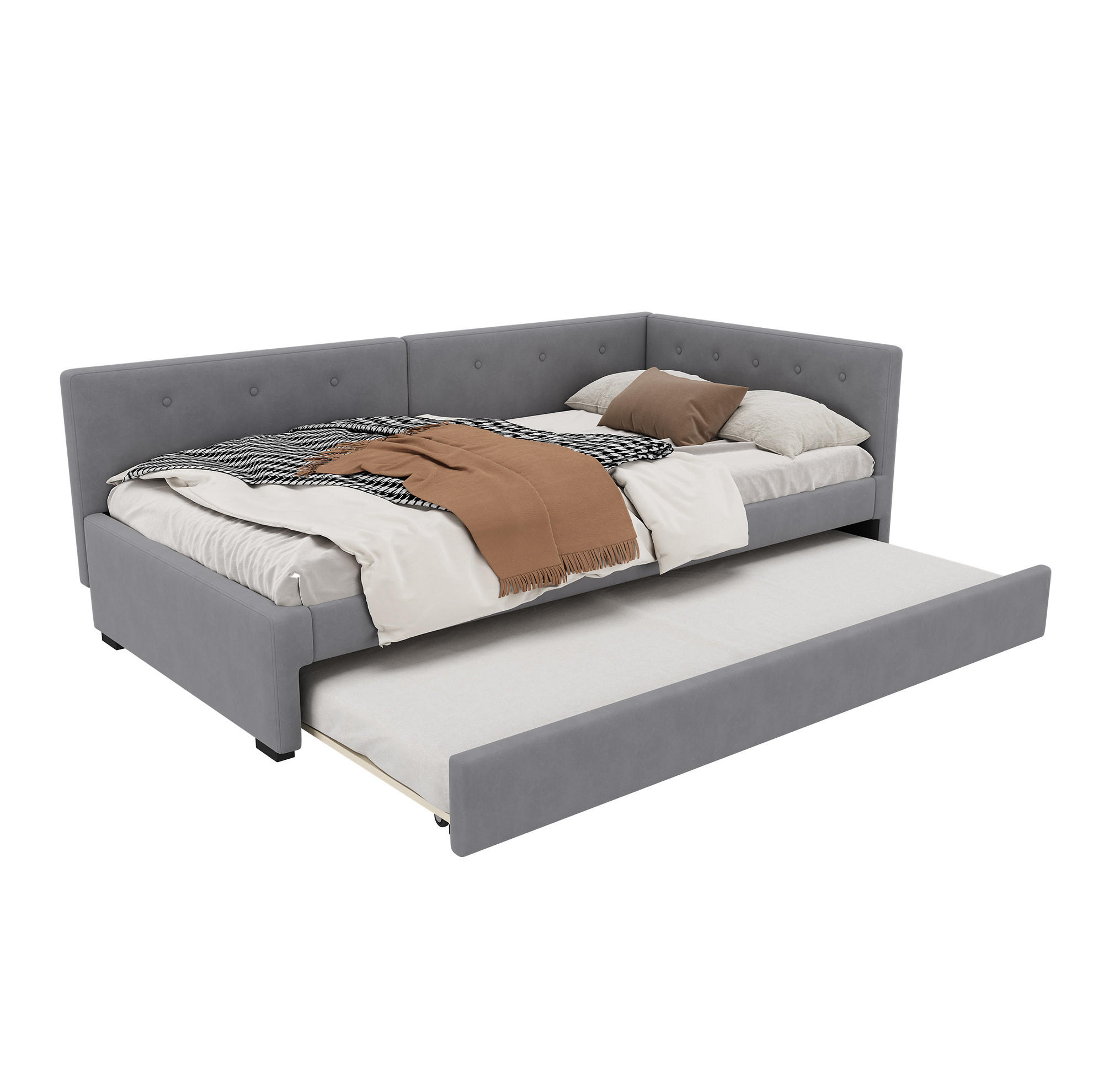 RÁMOVÁ posteľ zo zamatu, 90/200 cm sivá, s vysúvacím lôžkom - sivá, textil (90/200cm) - BEAOK