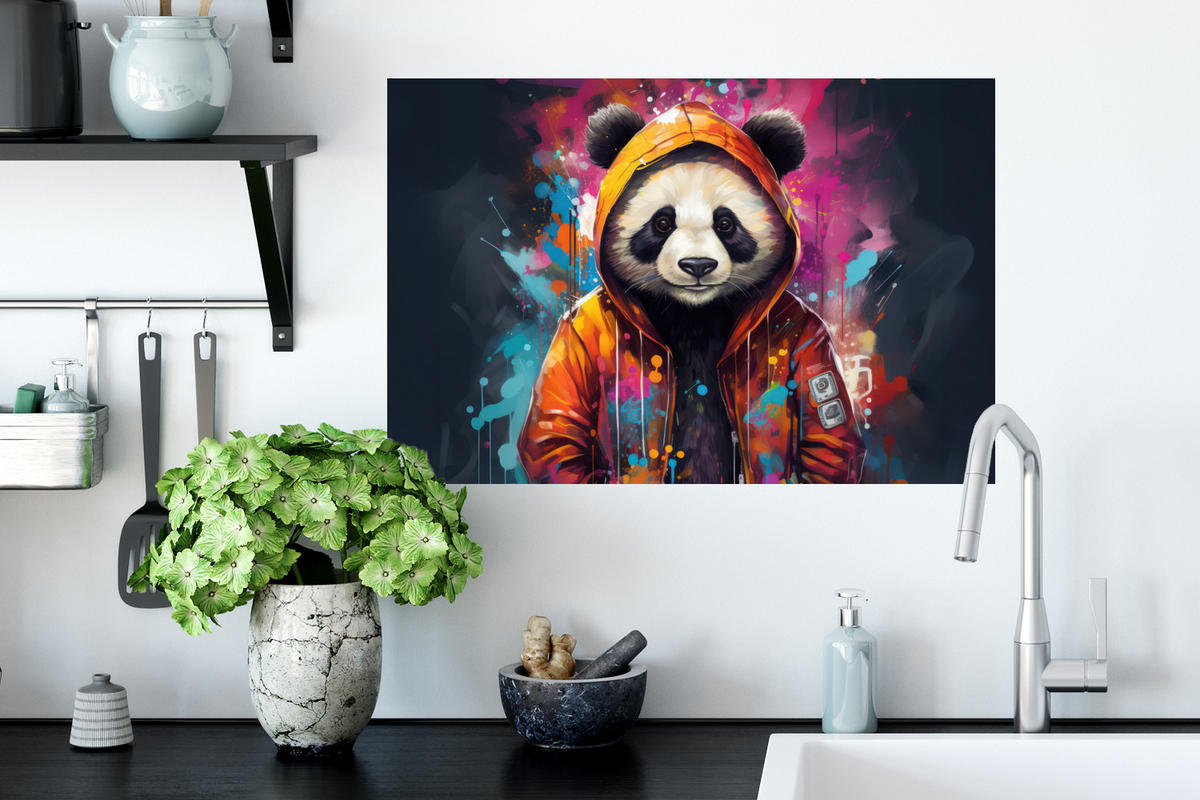 WANDTATTOO Panda - Jacke - Graffiti - Orange 60x40 cm - Orange, Kunststoff (60/40/0.1cm) - MuchoWow