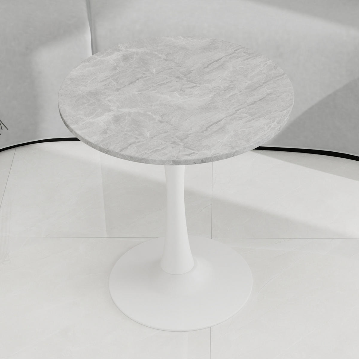 COUCHTISCH in Weiß und Grau Wohnzimmertisch mit einer runden Marmor-Tischplatte für Wohnzimmer, B70/T70/H72 cm - Goldfarben/Weiß, Stein/Metall (70/70/72cm) - STILVORA