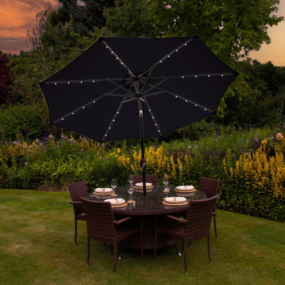 SONNENSCHIRM 270cm LED mit Kippfunktion - Schwarz - Schwarz, Textil (270/270cm) - Monstershop