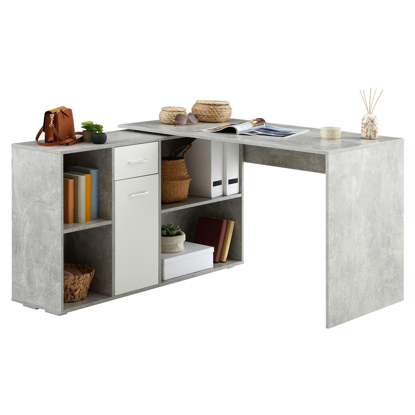 ECKSCHREIBTISCH DIEGO - Weiß/Grau, Holzwerkstoff (122/120/75cm) - CARO-Möbel