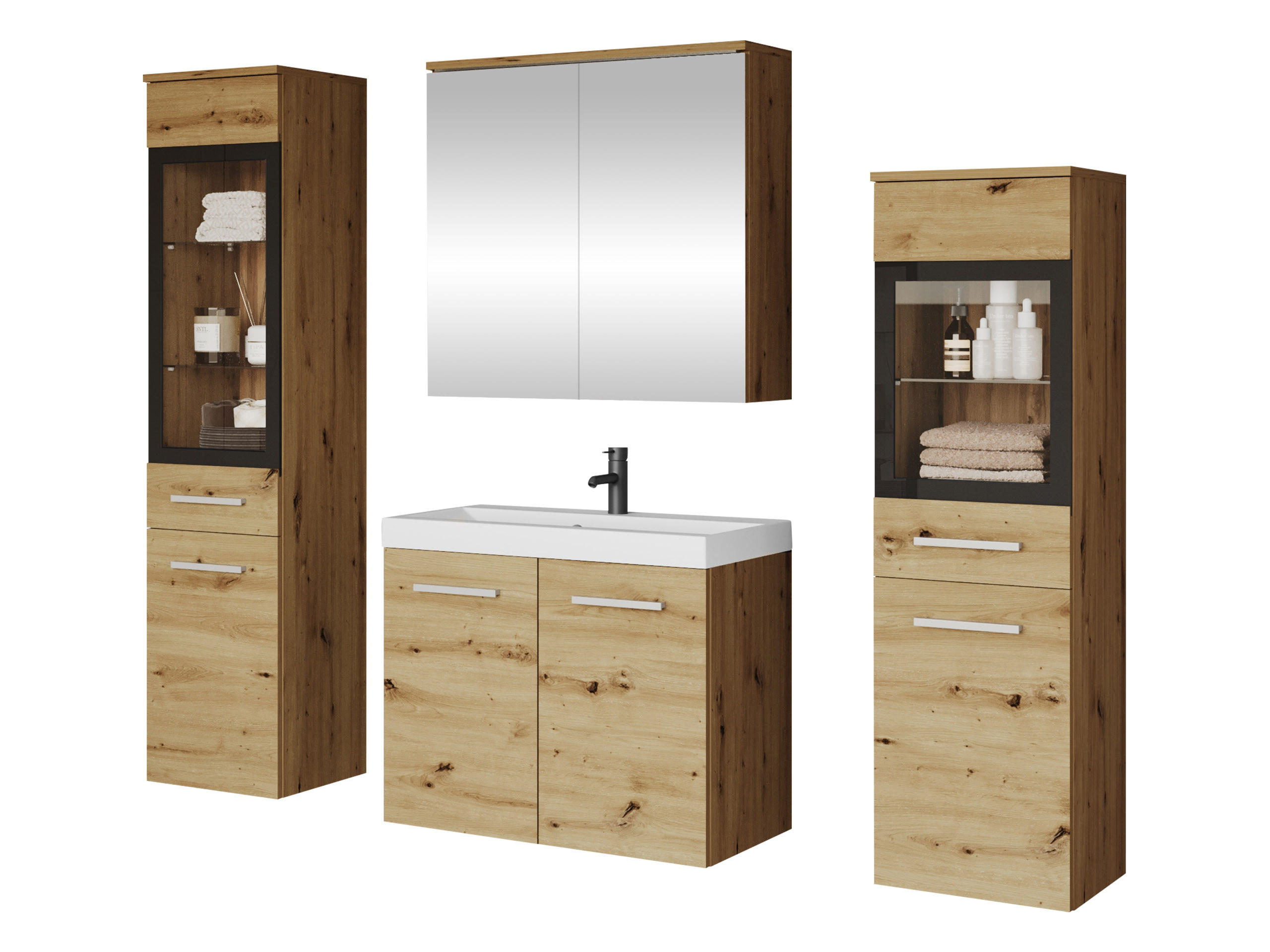 BADMÖBEL-SET Madrit II - Silberfarben/Eiche Artisan, Holzwerkstoff/Kunststoff (132/132/30cm) - MIRJAN24