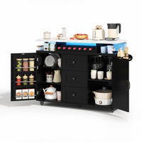 KÜCHENINSEL 138/60/93 cm mit klappbarer Arbeitsplatte, LED-Beleuchtung und Rollen, MDF, Schwarz - Schwarz, Holzwerkstoff (138/93/60cm) - Redom
