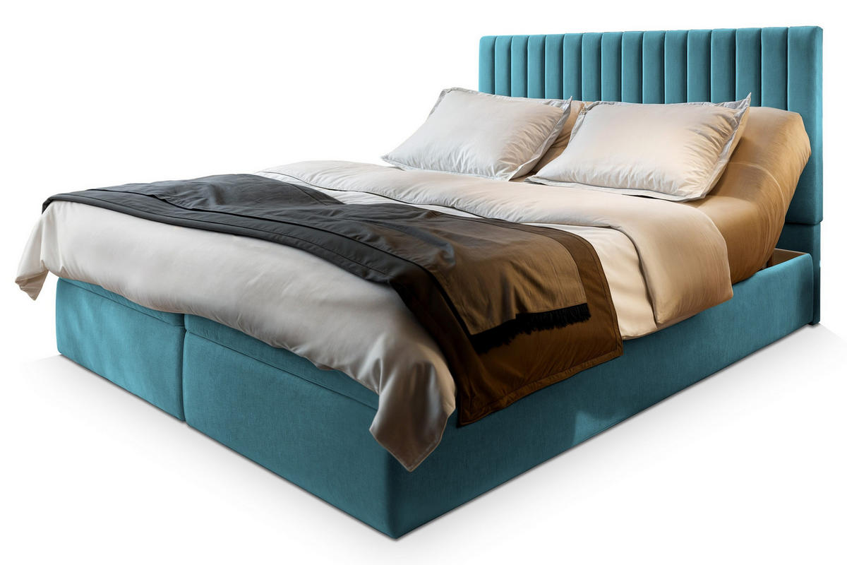 POSTEL BOXSPRING MURLO 140x200 cm, s matrací a úložným prostorem, petrolejová - petrolejová, kompozitní dřevo/textil (140/200cm) - MASSENO