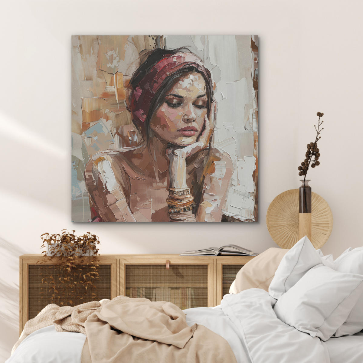 AKUSTIKPANEEL Frau - Porträt - Modern 90x90 cm - Altrosa, Textil (90/0.9/90cm) - MuchoWow