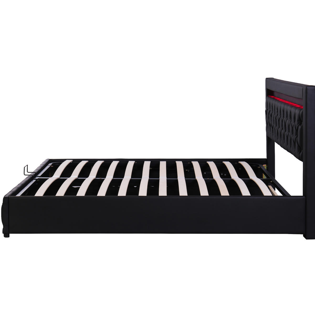 BETT mit Bettkasten und LED 140x200 cm PU Schwarz - Schwarz, Metall (140/200cm) - Meubliv