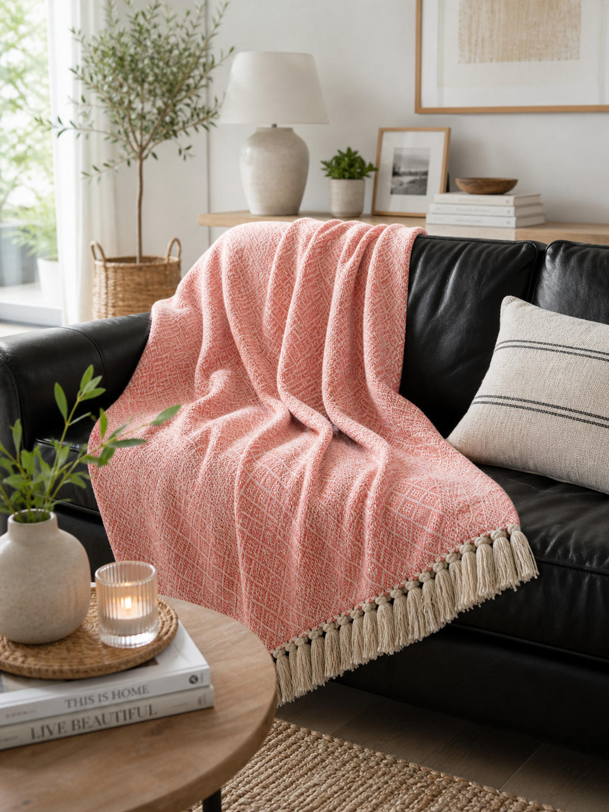 WOHNDECKE Baumwolle 130x180 cm Mit Fransen – Tamara Peach - Rosa, Naturmaterialien (130/180cm) - AU Maison