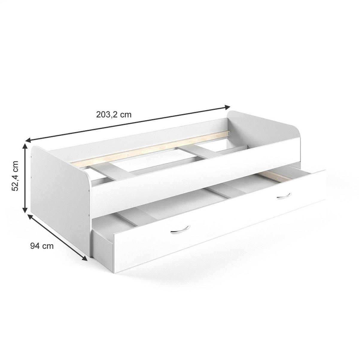 AUSZIEHBETT FÜR KINDER Enzo Weiß 90x200 cm mit Matratze - Weiß, Holzwerkstoff (203.2/52.4/94cm) - VitaliSpa