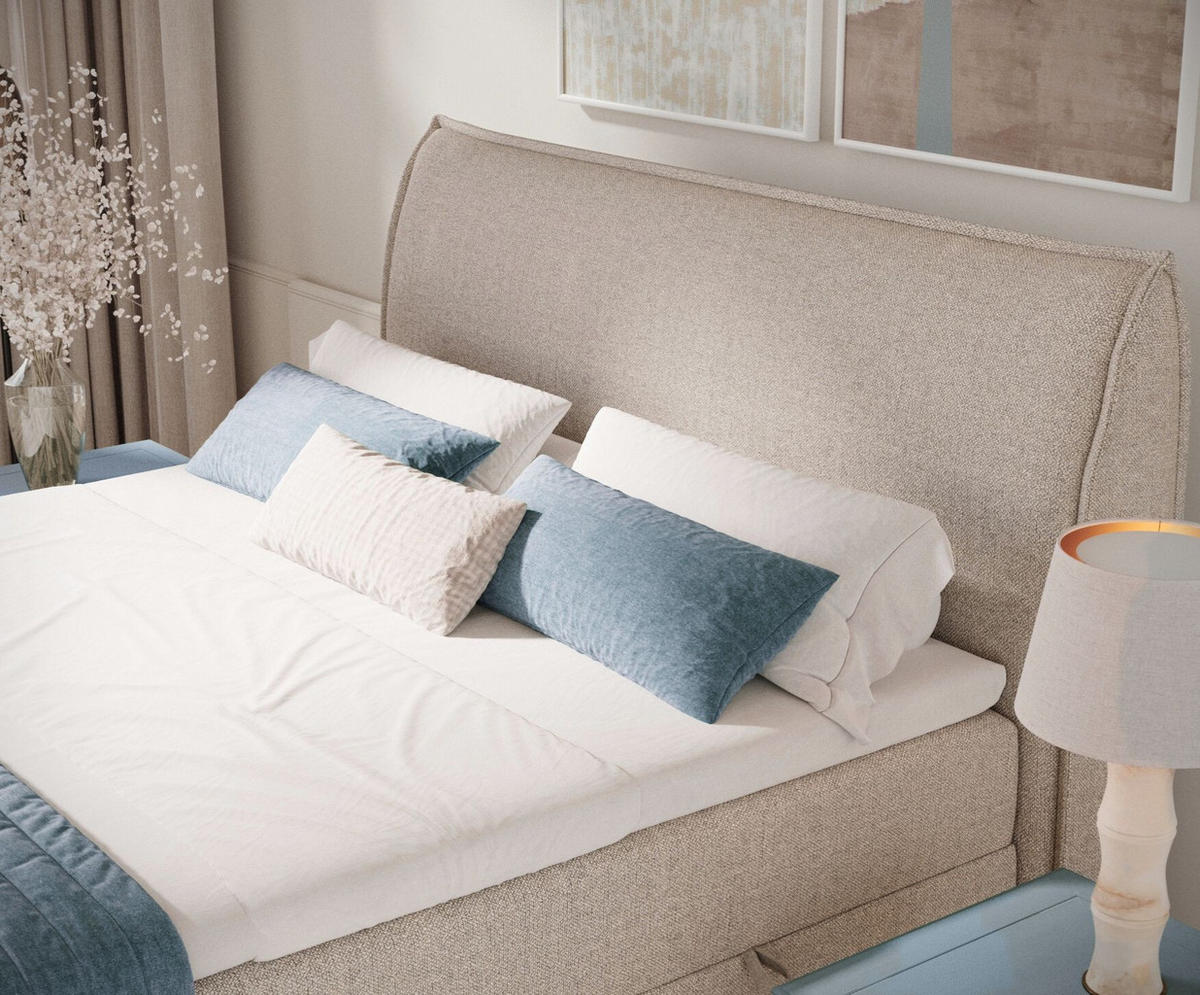 BOXBETT 180/200 cm Corvus, in Cashmere-Farbe, Matratze, Topper, Bettkasten, H2 = mittel - Kaschmir/Schwarz, Holz/Holzwerkstoff (180/200cm) - Maison de Reve
