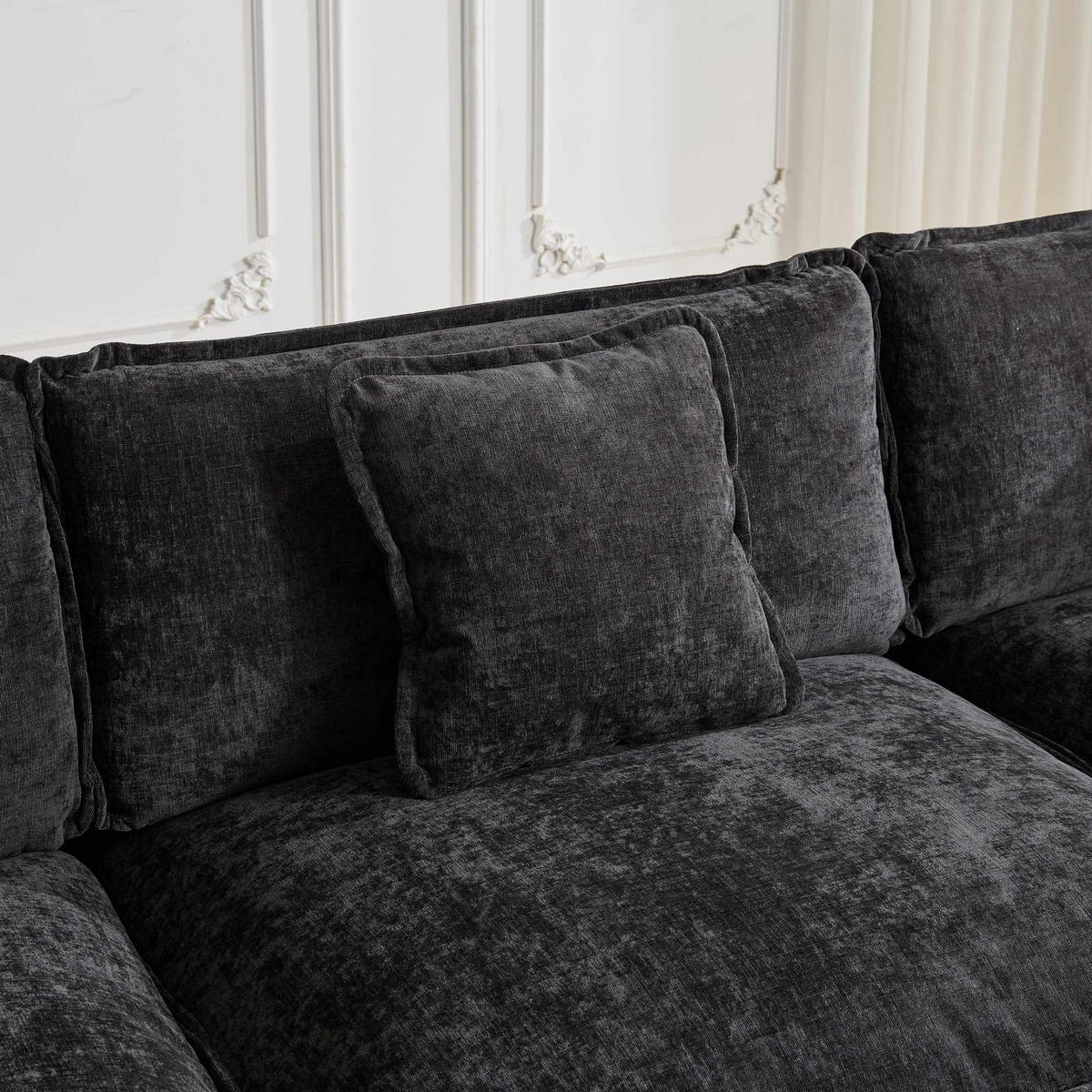 3-SITZER Sofa aus Chenille 289x75x84 cm mit modularem Design, schwarz - Schwarz, Textil (75/84/289cm)