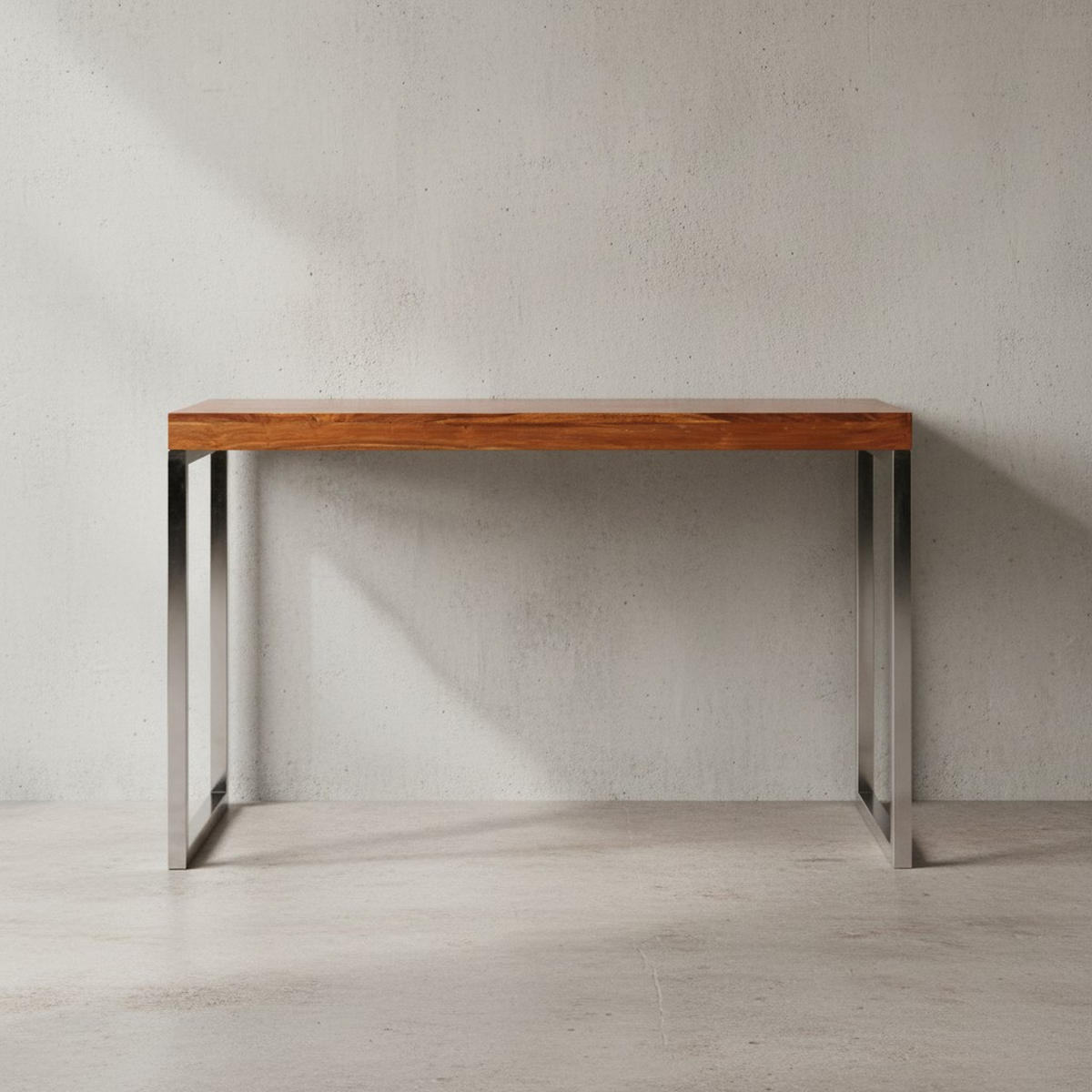 KONSOLENTISCH Massivholz Chromgestell Handgefertigt ISEN, Braun 120x45x77 cm - Silberfarben/Braun, Holz/Metall (45/120/77cm) - KADIMA DESIGN