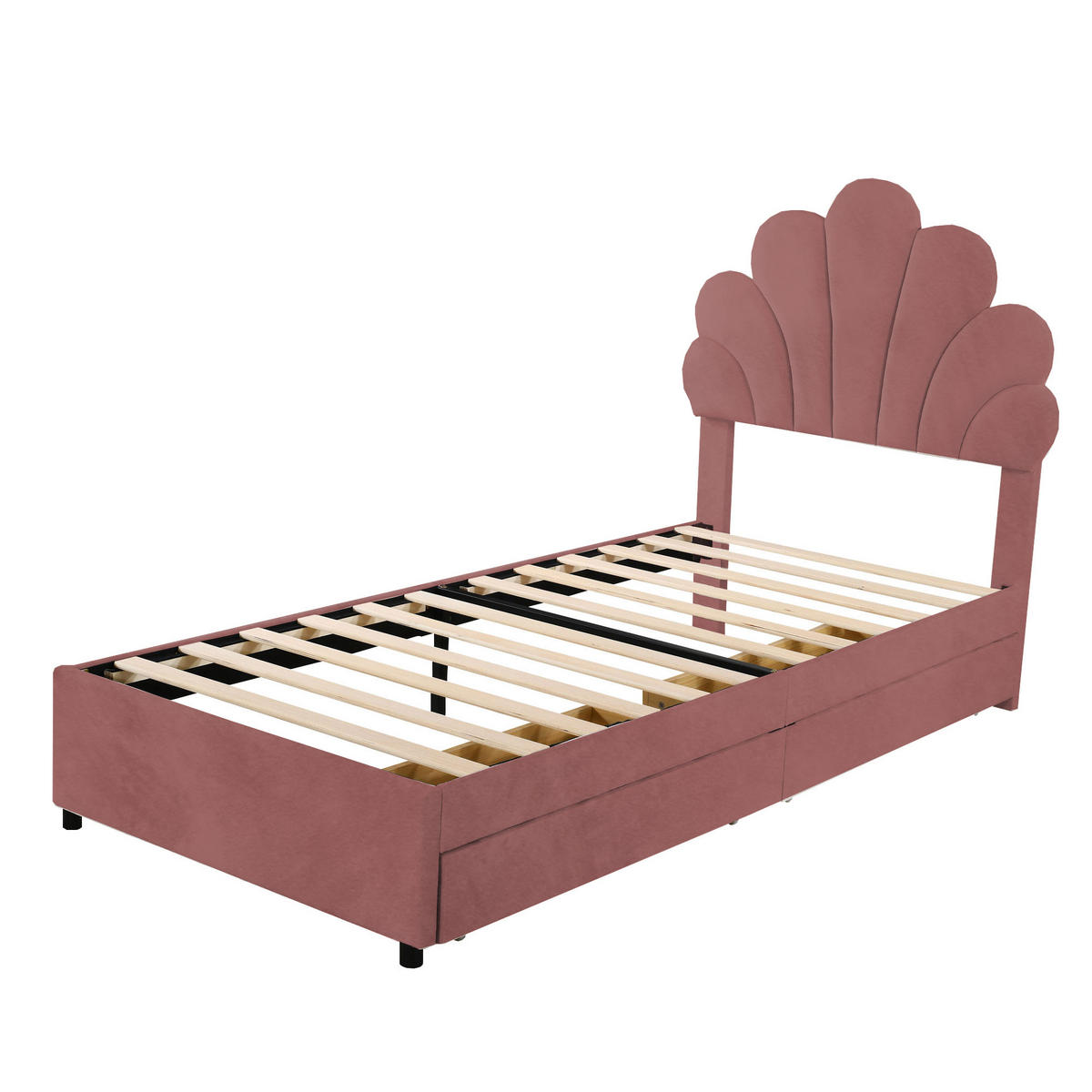 POLSTERBETT 90/200 cm Bohnenrot aus Samt mit 2 Schubladen - Dunkelrosa, Textil (90/200cm) - OKWISH