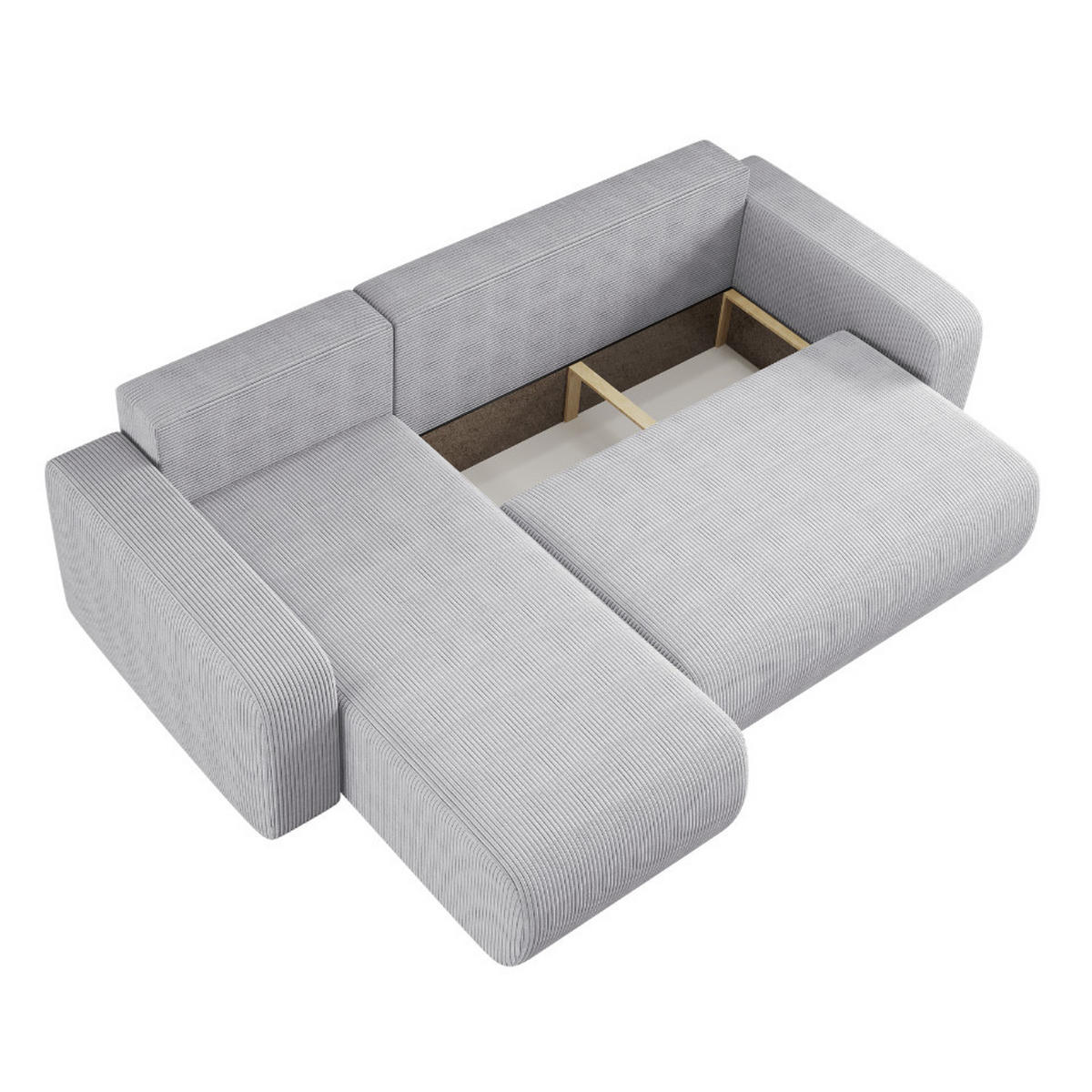 ECKSOFA L-FORM Schlaffunktion Und Bettkasten Eckcouch MILANO L Stoff Dicker Cord Grau Links - Grau, Holz/Textil (142/244cm) - Kaiser Möbel