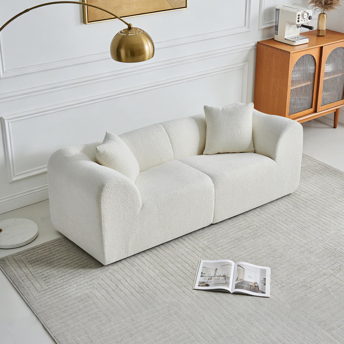 2-SITZER Sofa Samt mit 2 Kissen 193/87/67 cm Beige - Beige, Textil (87/67/193cm) - Redom