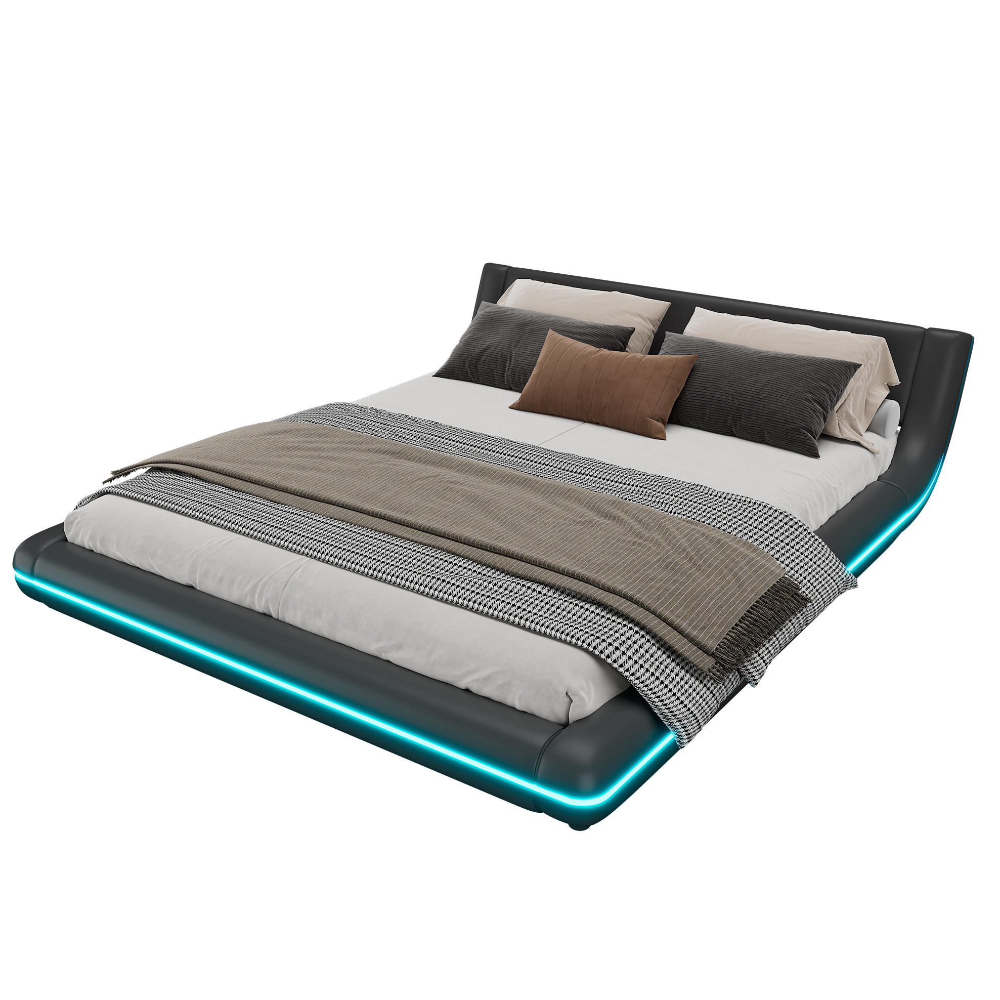 BETT 160/200 cm aus PU in Schwarz – inkl. Lattenrost und LED-Beleuchtung - Schwarz, Kunststoff (160/200cm) - BEAOK