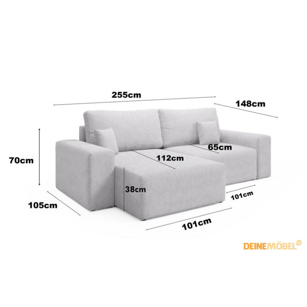 Thumbnail - Deine Möbel 24 Ecksofa, Creme, Textil, L-Form, 255x148 cm, Wohnzimmer, Sofas & Couches, Wohnlandschaften, Ecksofas