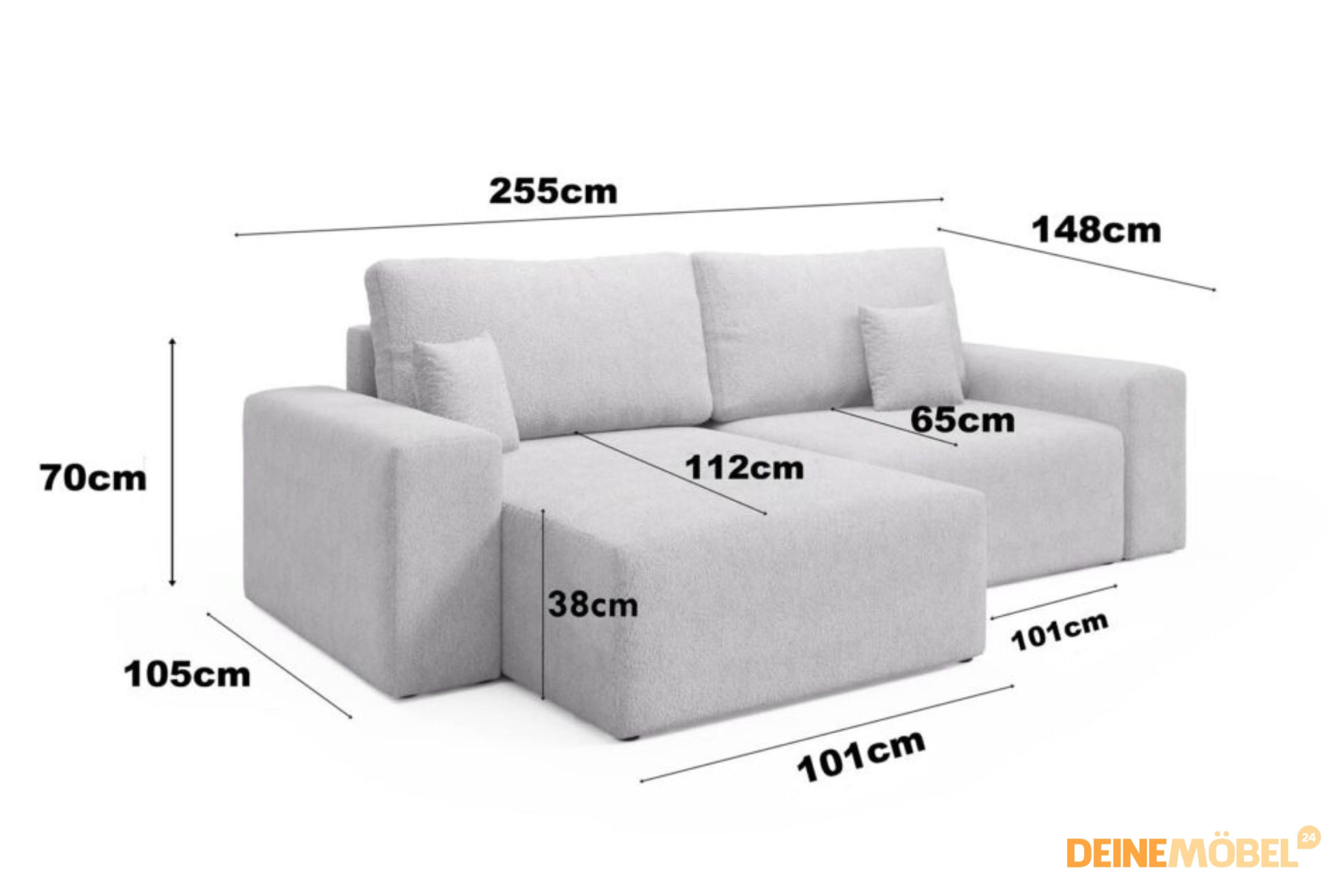 Thumbnail - Deine Möbel 24 Ecksofa, Graubraun, Textil, L-Form, 255x148 cm, Wohnzimmer, Sofas & Couches, Wohnlandschaften, Ecksofas