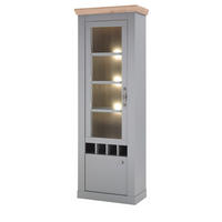 VITRINE grau, Artisan Eiche Landhaus 71 cm, Vitrinenschrank mit Weinregal - Silberfarben/Hellgrau, Glas/Holzwerkstoff (71/201/37cm) - Furn.Design