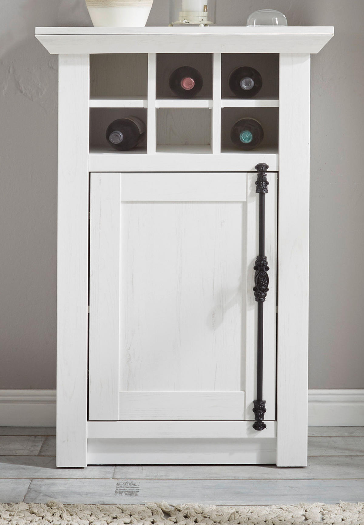 KOMMODE Pinie weiß Landhaus 63 x 100 cm, Anrichte mit Weinregal - Schwarz/Weiß, Holzwerkstoff/Metall (63/100/45cm) - Furn.Design