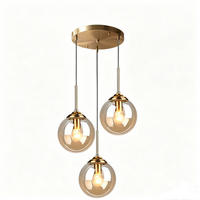 PENDELLEUCHTE Messing Industrievintage 3-flammig, Bernstein-Glas Kugel E27 - Platinfarben, Glas (13/85/13cm) - Weltevree