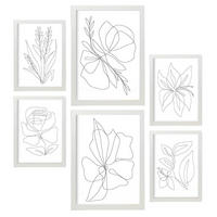 POSTER Set Mit 6 Blumenrahmen 1 Abstrakt Größe A3 & A4 Weißer Rahmen - Weiß, Papier (29.7/1cm) - Nacnic