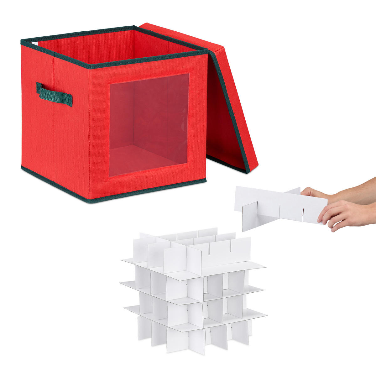 WEIHNACHTSKUGEL-AUFBEWAHRUNGSBOX - Rot, Wellpappe/Kunststoff (30/30/30cm) - Relaxdays