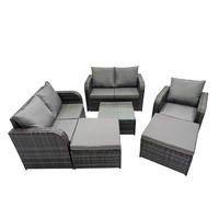 GARTENMÖBEL SET mit COUCHTISCH Polyrattan Dunkelgrau 7-Sitzer - Dunkelgrau/Grau, Glas/Kunststoff - Fimous