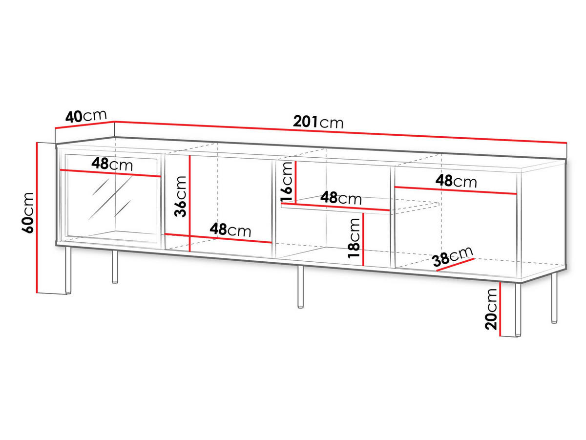 TV-LOWBOARD Domi 200 3D - Eichefarben/Schwarz, Holzwerkstoff/Metall (201/60/40cm) - MIRJAN24