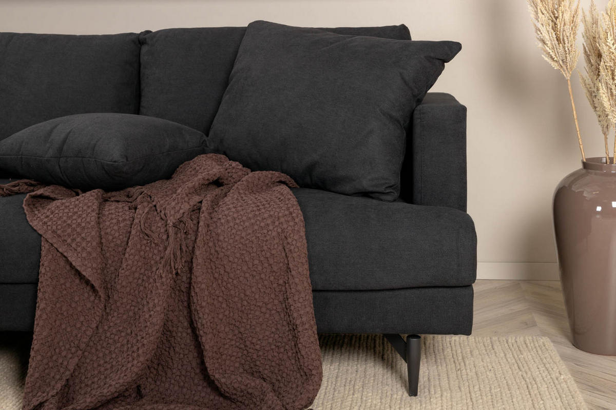 3-SITZER-SOFA Velours schwarz - Schwarz, Textil (255/66/86cm) - ebuy24