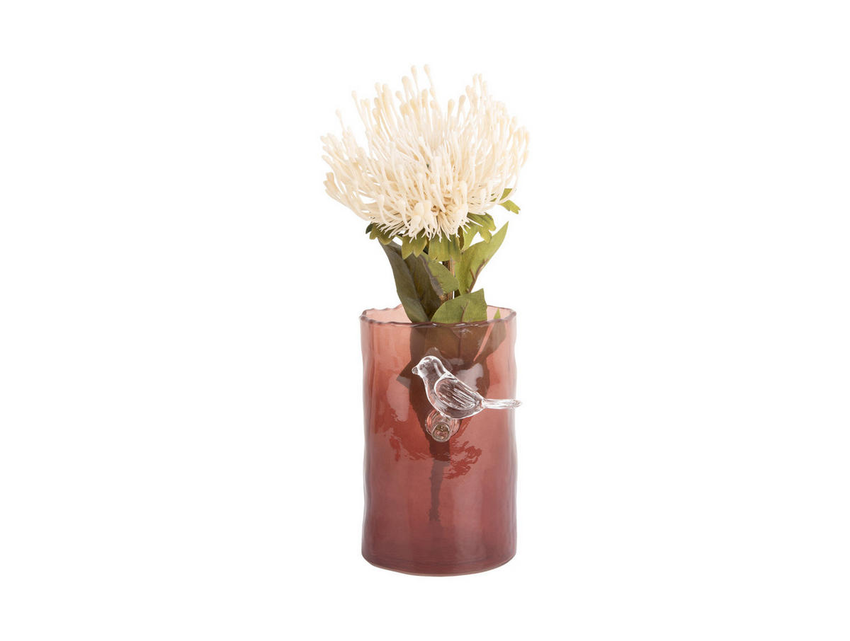 VASE Bird On Branch 9/9/15 cm - Rot, Glas (9.5/15cm) - Present Time
