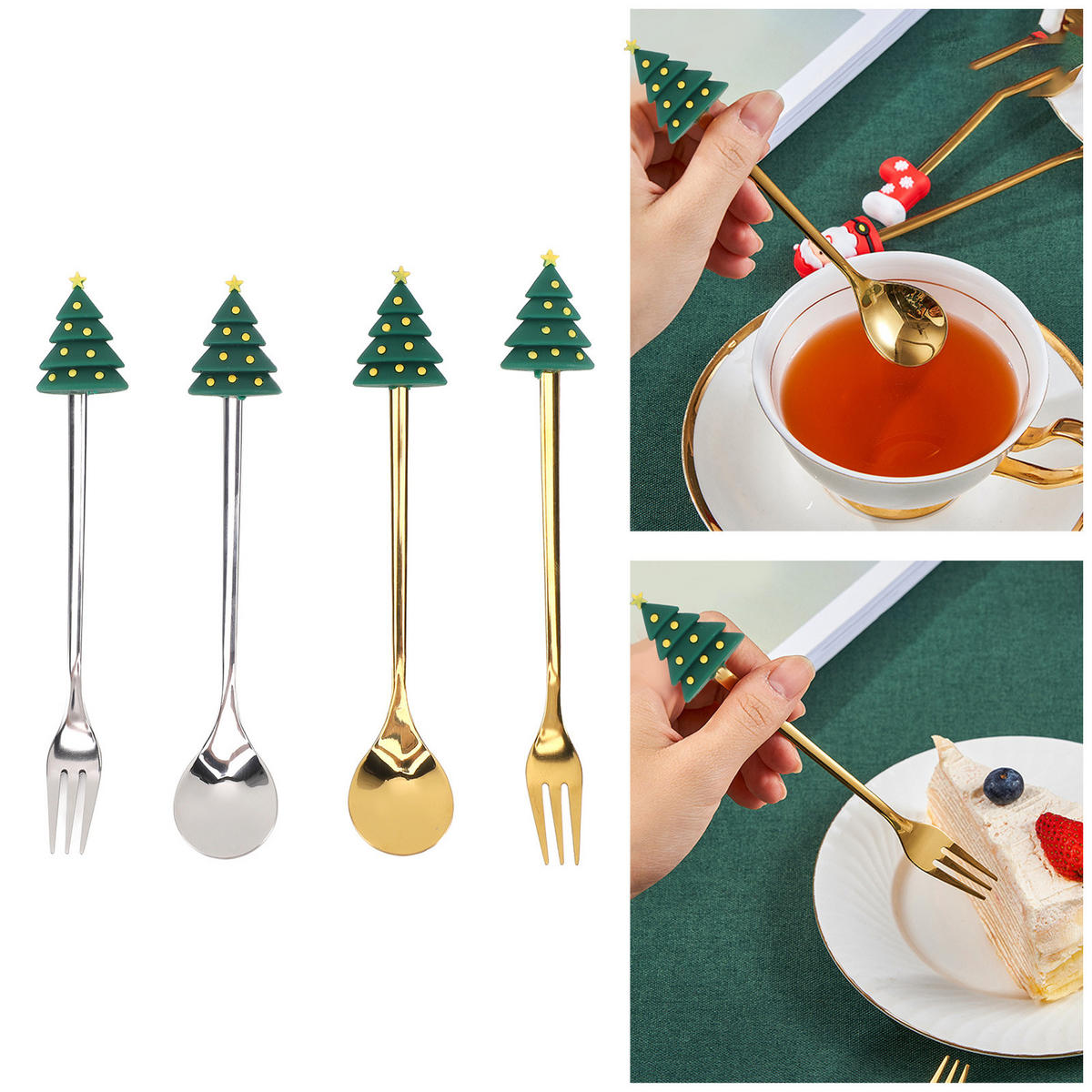 BESTECK-SET 4-teiliges Weihnachts-Besteck-Set - Silberfarben, Metall