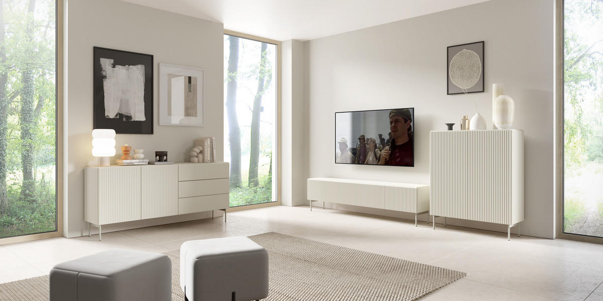 TV-SCHRANK, Kaschmir, 195,2 x 51,2 x 39,8 cm - Beige, Holzwerkstoff (195.2/51.2/39.8cm) - 3XE LIVING