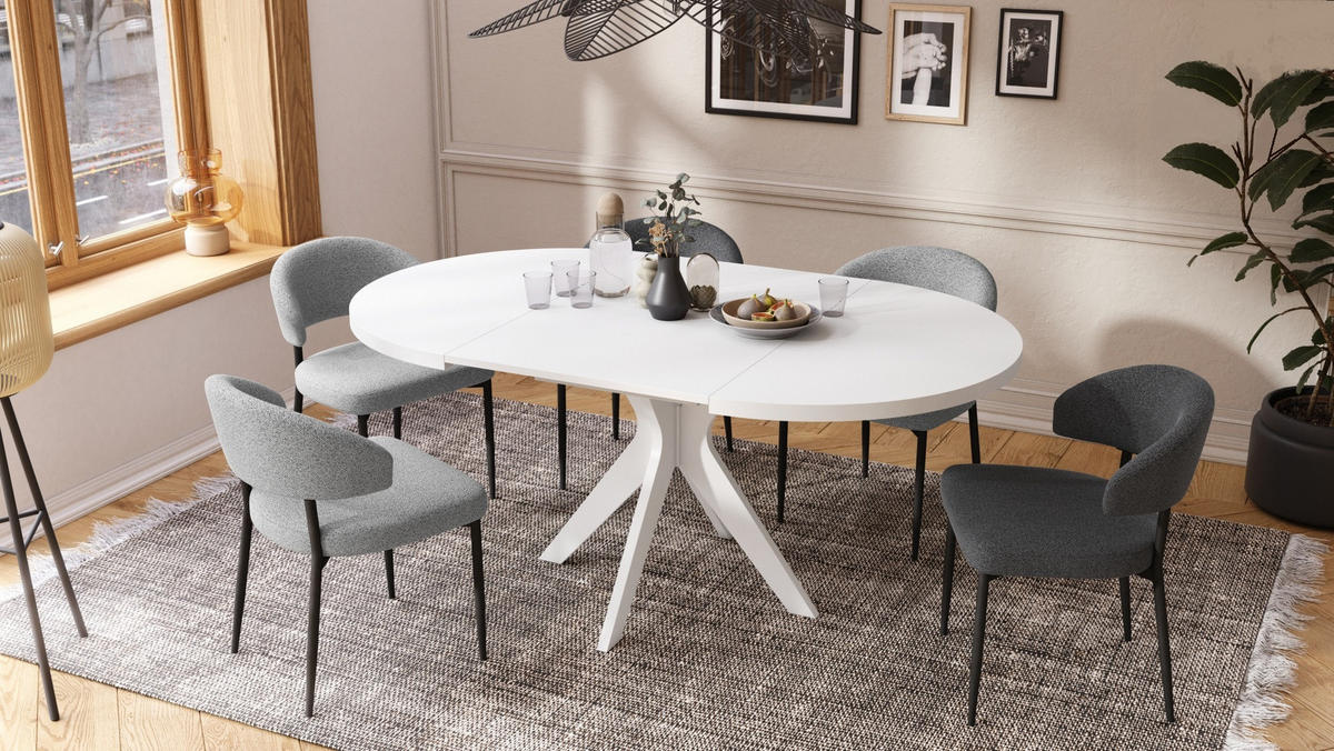 ESSTISCH rund Weiß matt ausziehbar - Weiß, Holzwerkstoff (110/110/77cm) - designimpex