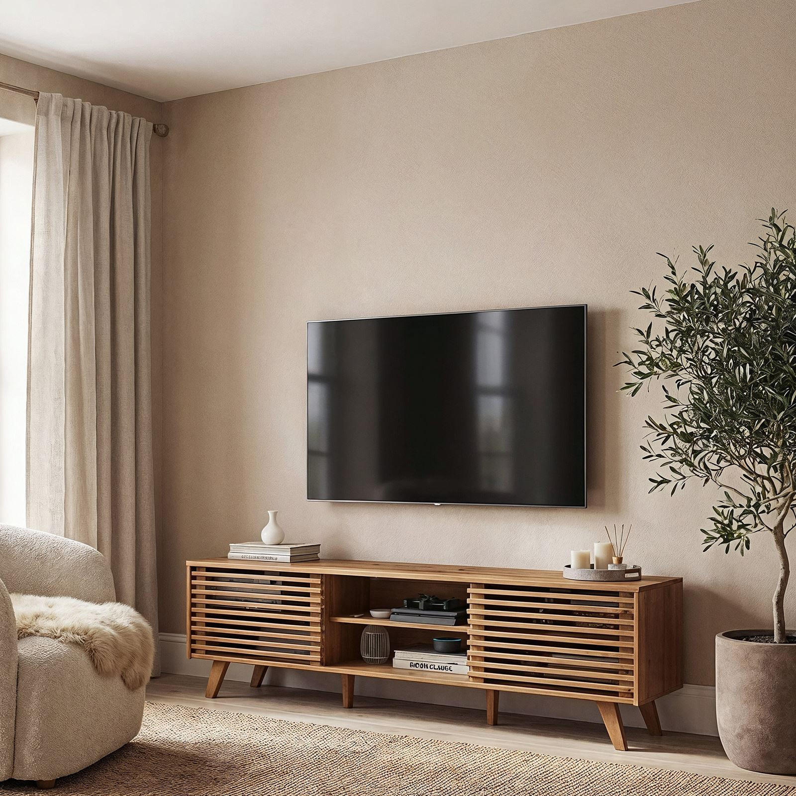 LOWBOARD FÜR 75" TV RIAN - Eichefarben, Holz (175/50/38cm) - IDIMEX