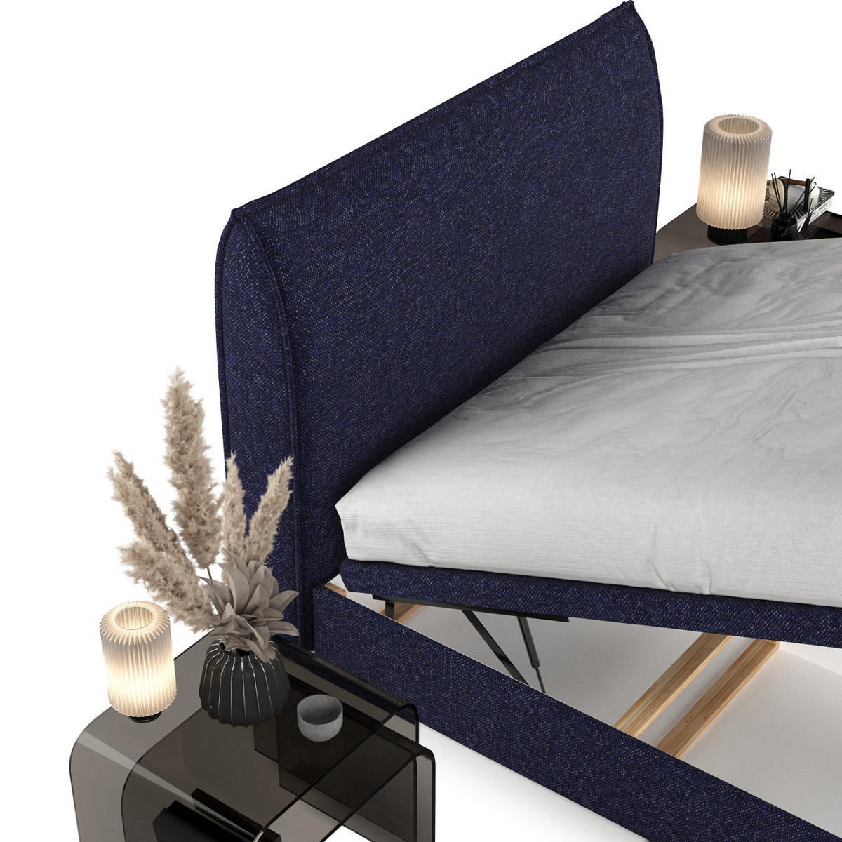 POLSTERBETT Tuvalu mit Stauraum 120/200 cm Marineblau im Alta Stoff - Schwarz/Dunkelblau, Holz/Holzwerkstoff (120/200cm) - AltaBeds