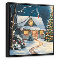 LEINWAND Bilder mit Rahmen - Weihnachten - Weihnachtsbaum - Winter - Zuhause - Schnee - 20x20 - Smaragdgrün, Textil (20/20cm) - MuchoWow