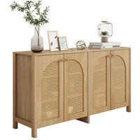 SIDEBOARD mit 4 Türen, Kunst-Rattan, Metallgriffen und verstellbarem Einlegeboden, Natur - Naturfarben, Holzwerkstoff (145/40/80cm) - Redom