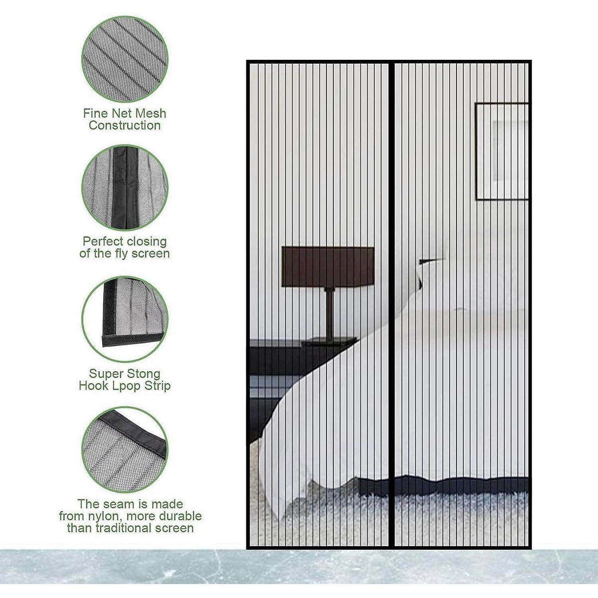 FLIEGENGITTER Tür Magnet Insektenschutz ohne Bohren, schwarz - Schwarz, Textil (120/220/1cm)