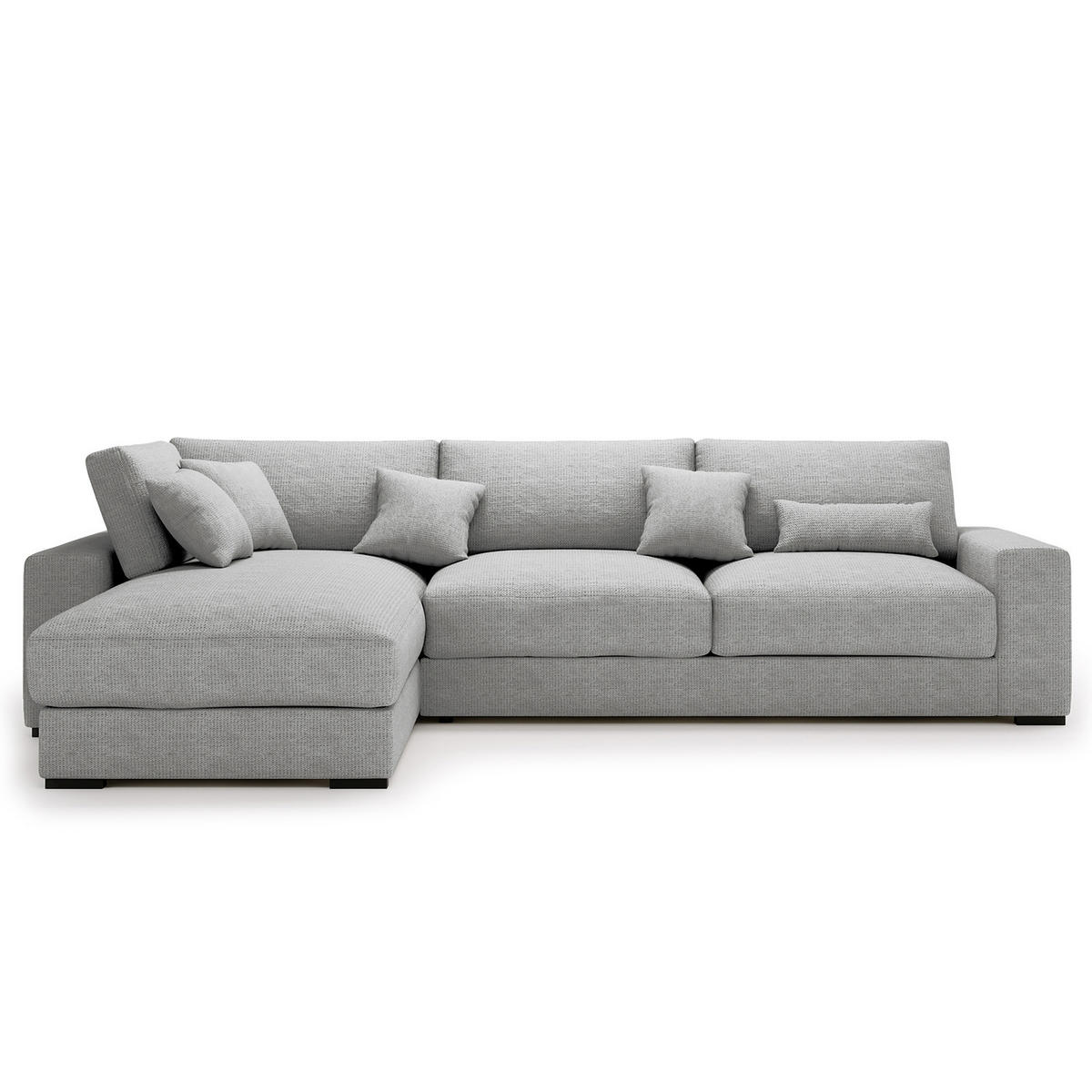 ECKSOFA mit Longchair - Silberfarben/Schwarz, Kunststoff/Textil (340/205cm) - home24