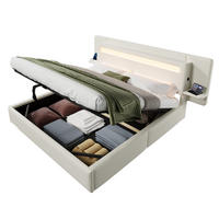 POLSTERBETT 180 x 200 cm in beige, mit hydraulischem Stauraum und integriertem Nachttisch - Beige, Holz/Textil (180/200cm) - KOMHTOM