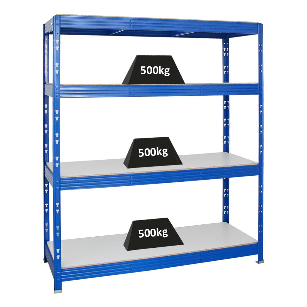 SCHWERLASTREGAL Rhino 180x160x60 cm 4 Melamin-Ebenen 16mm Fachlast 500 kg Blau - Blau/Weiß, Metall (160/180/60cm) - PROREGAL