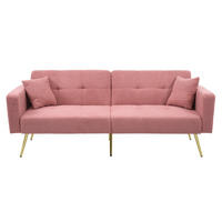 SCHLAFSOFA aus Lammwollstoff 175x64x72 cm Rosa mit verstellbarer Rückenlehne, Bettfunktion und Seitentaschen - Rosa, Kunststoff (64/72/175cm) - Modfu